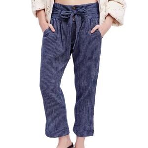 Free People Rumors Yarn-Dye Harem Pants Navy Blue Striped 100% Cotton Sz 6